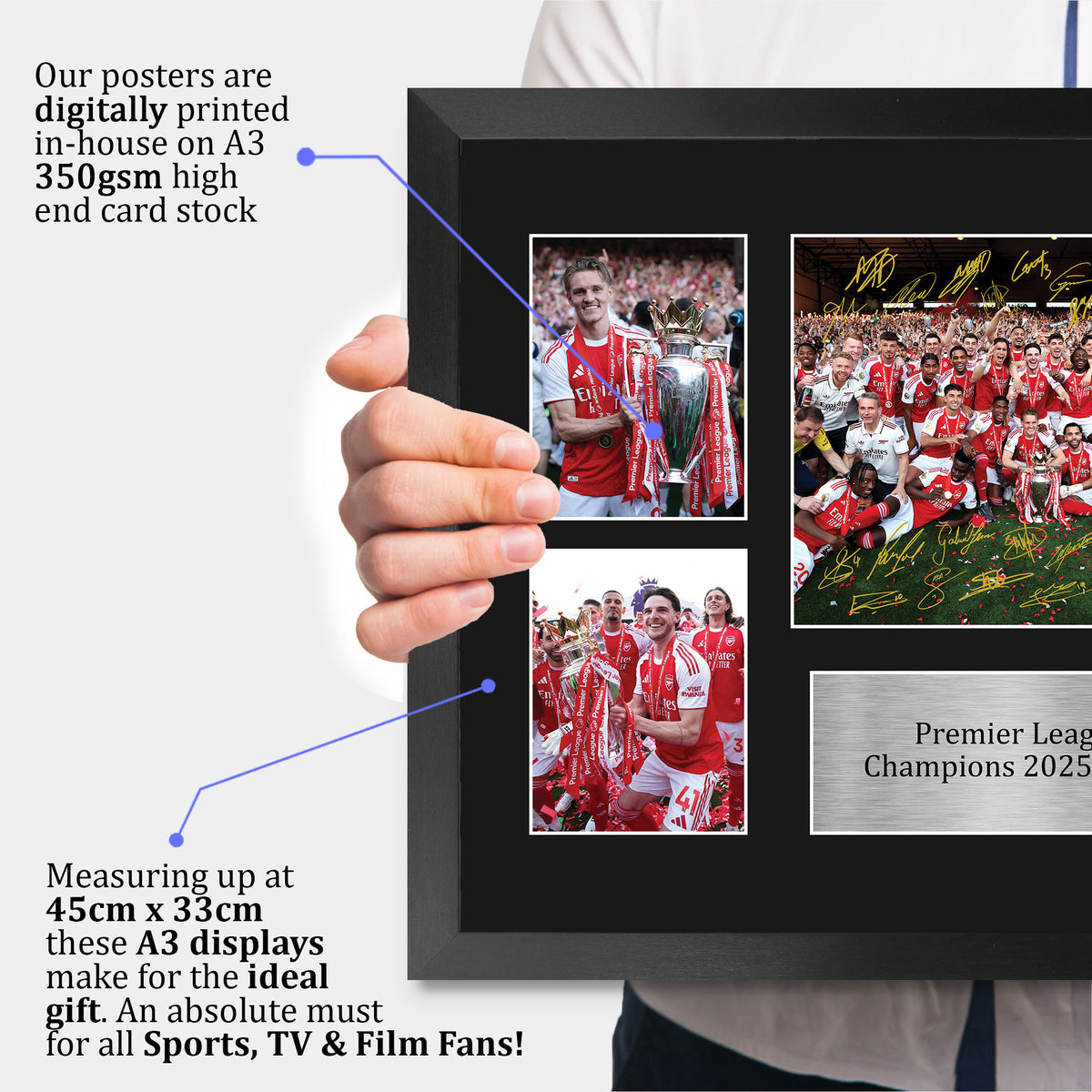 Arsenal Premier League Champions 25/26 Winners 2026 A3 framed print, view 3