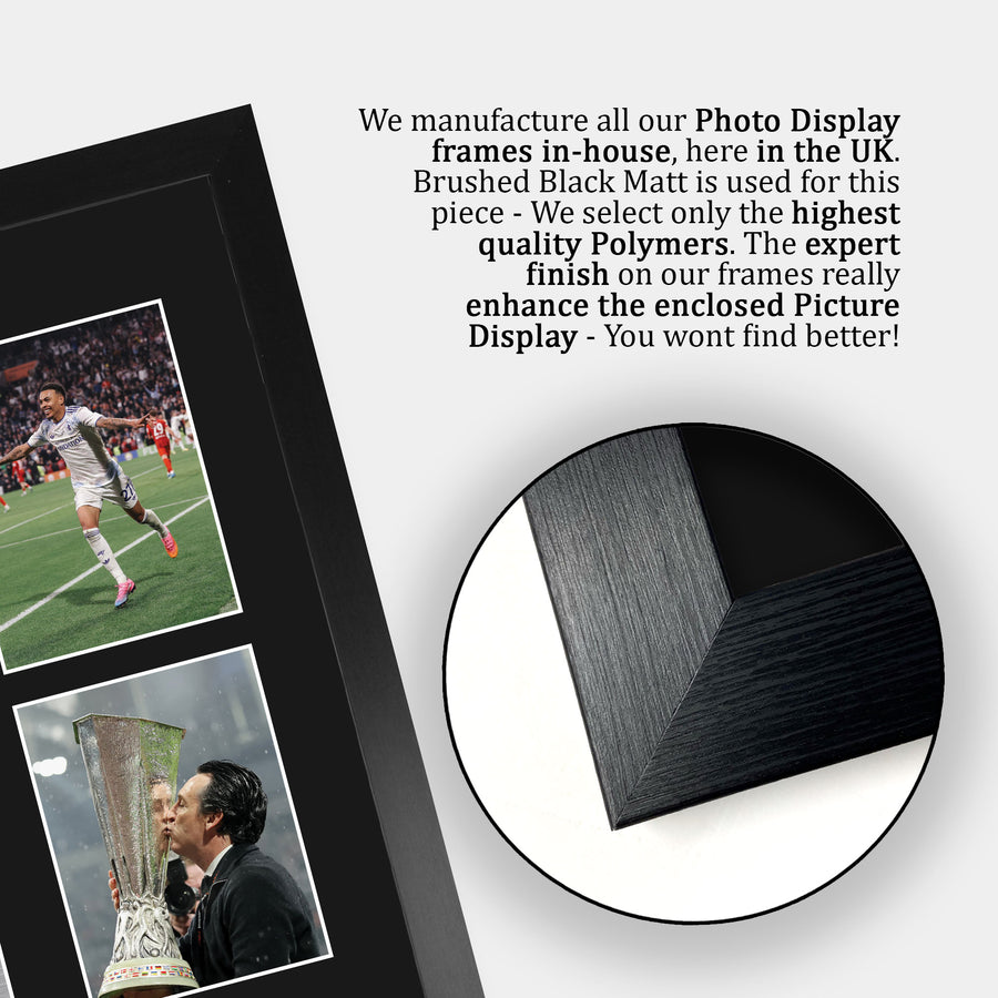 Close-up of the brushed black frame