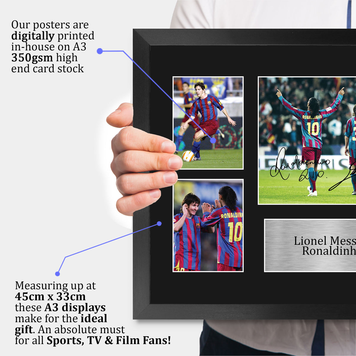 Messi & Ronaldinho A3 framed print, view 3