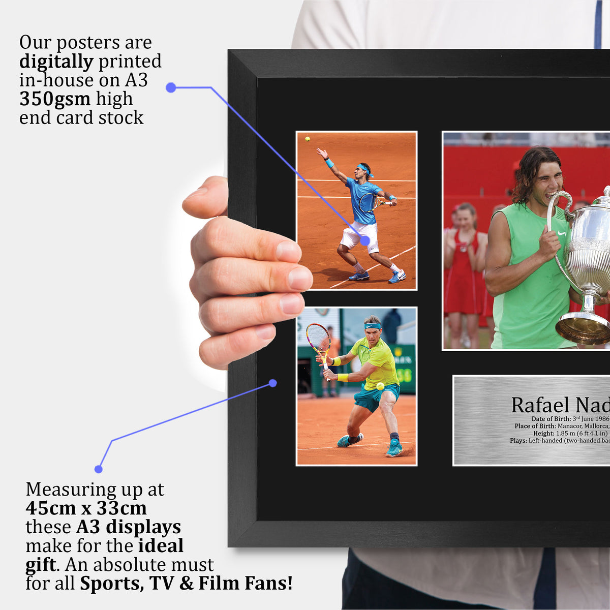 Rafael Nadal A3 framed print, view 3