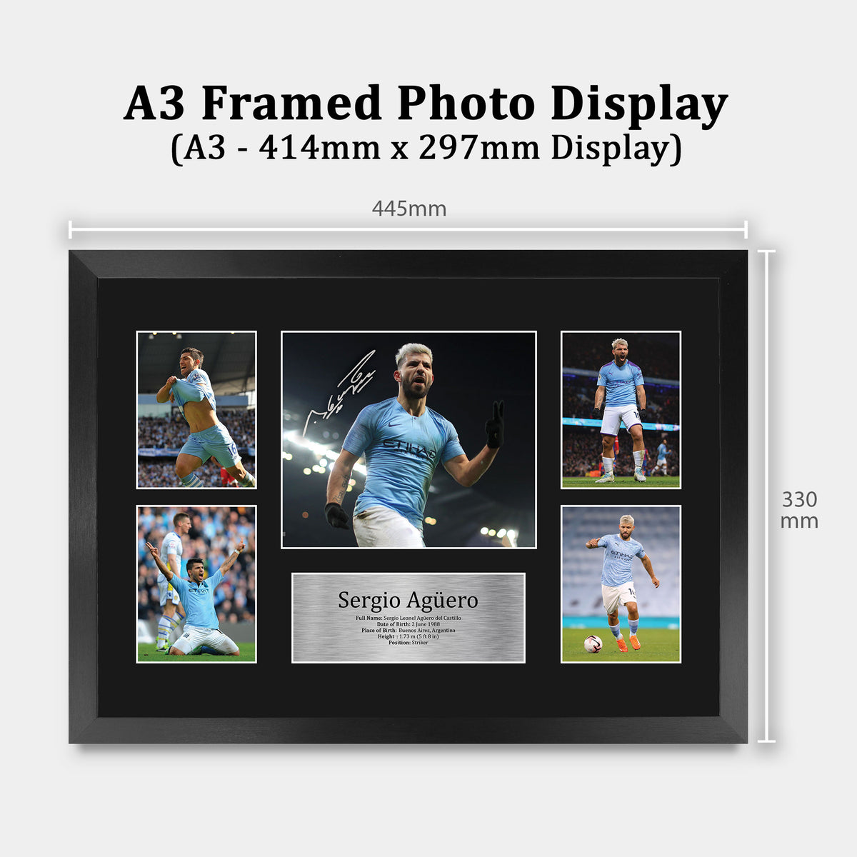 Sergio Aguero Manchester Blue A3 framed print, view 2