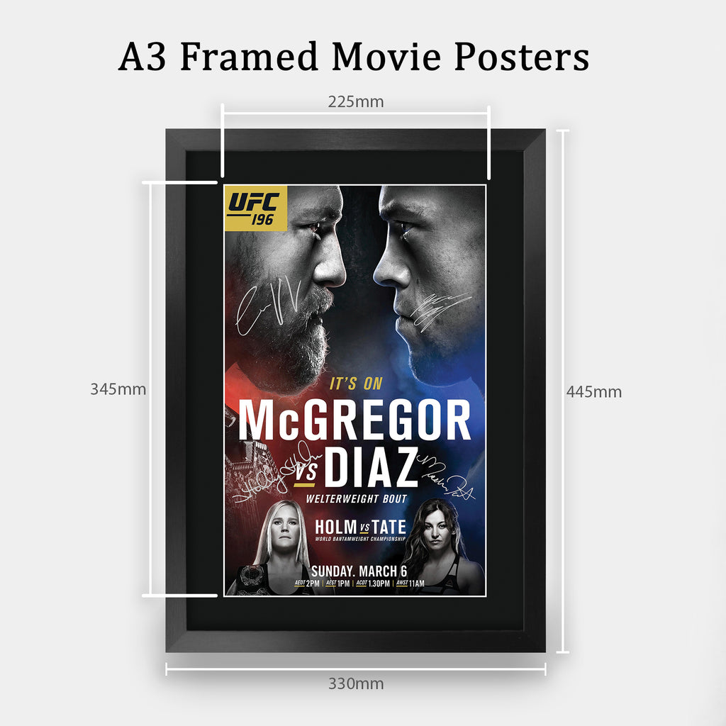 UFC 196 Programme Poster Conor McGregor Nate Diaz Holly Holm Miesha Tate A3 framed print, view 2