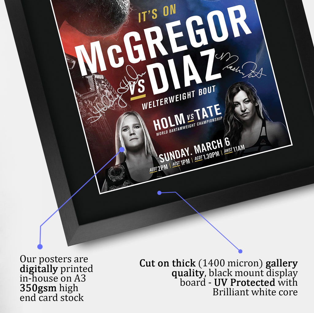 UFC 196 Programme Poster Conor McGregor Nate Diaz Holly Holm Miesha Tate A3 framed print, view 4