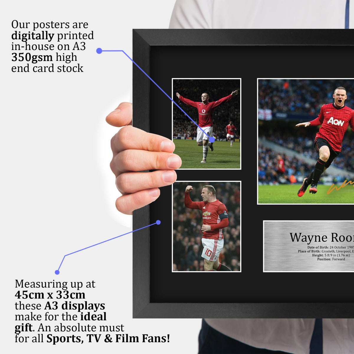 Wayne Rooney Manchester Red A3 framed print, view 3